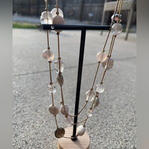 Elegant Multi-Strand Beaded Necklace glam work date night out gift brown white